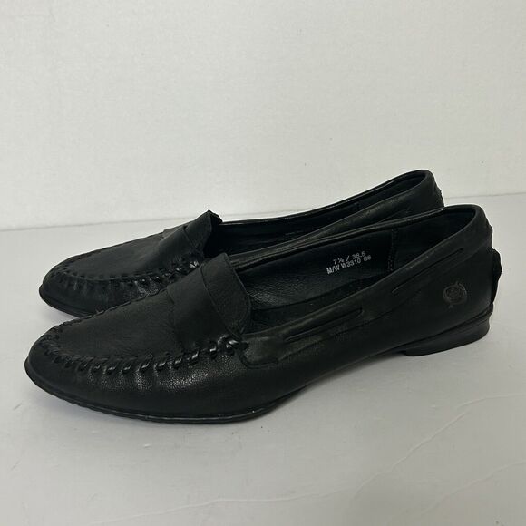 Born Black Leather Penny Loafers Slip On Shoes Flats W3310 - Picture 2 of 8